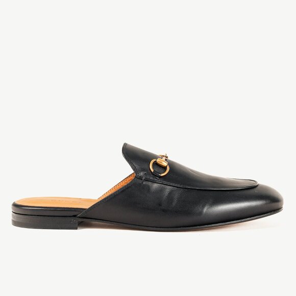 Gucci Princetown Gold Horsebit Black Leather Slipper Mule - Picture 1 of 10